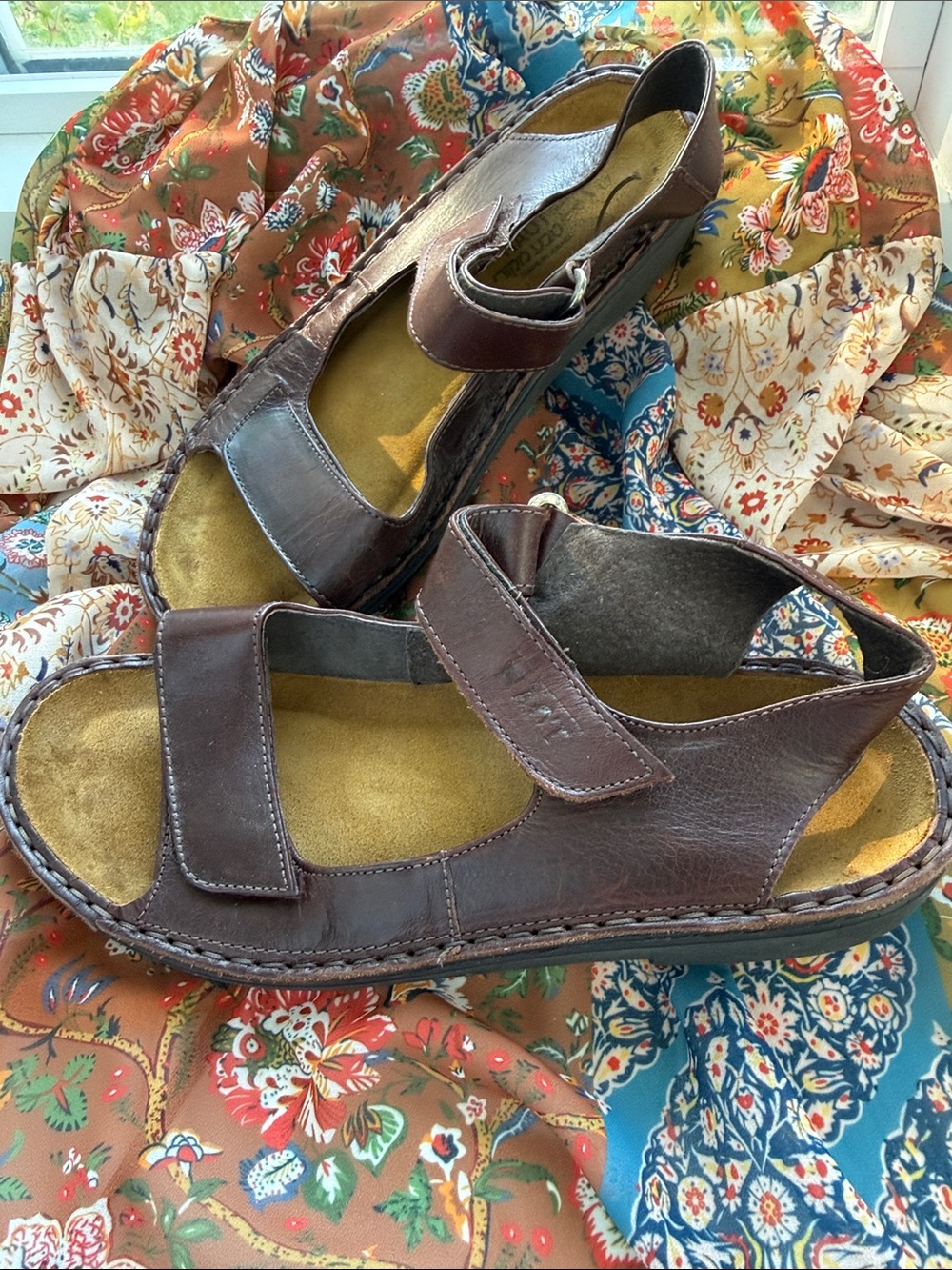 Naot Comfort Dark Brown Leather Velcro Strap Sandals